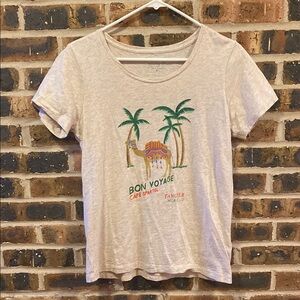 J. Crew collector’s tee, 100% cotton camel/palm tree graphic “bon voyage”, W’s S